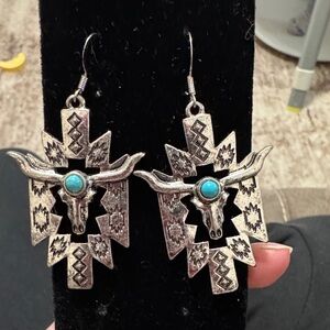 Shyanne faux Silver and Turquoise Bull Skull Earrings